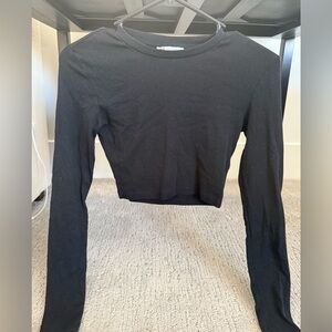 Zara Black Long Sleeve Fitted Crop Tee